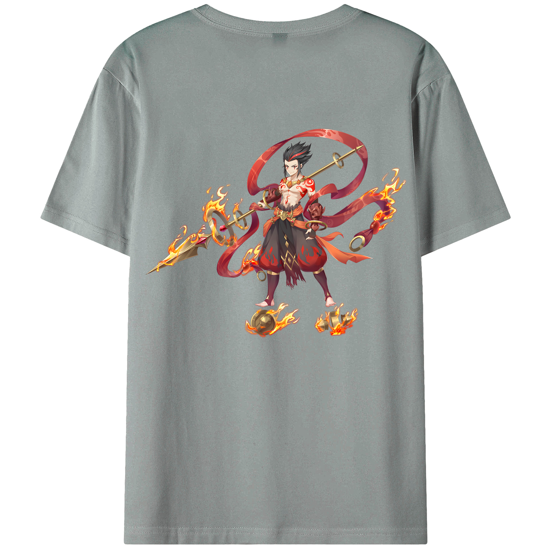 （画像用） Ne Zha 2 ナタ 魔童の大暴れ 綿100％ メンズ半袖Tシャツ（バックプリント） 通気性